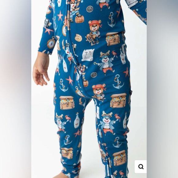 NWOT LEV Baby Boy Bamboo Convertible One Piece Romper Footie Blue Pajamas 12-18M - Picture 2 of 16